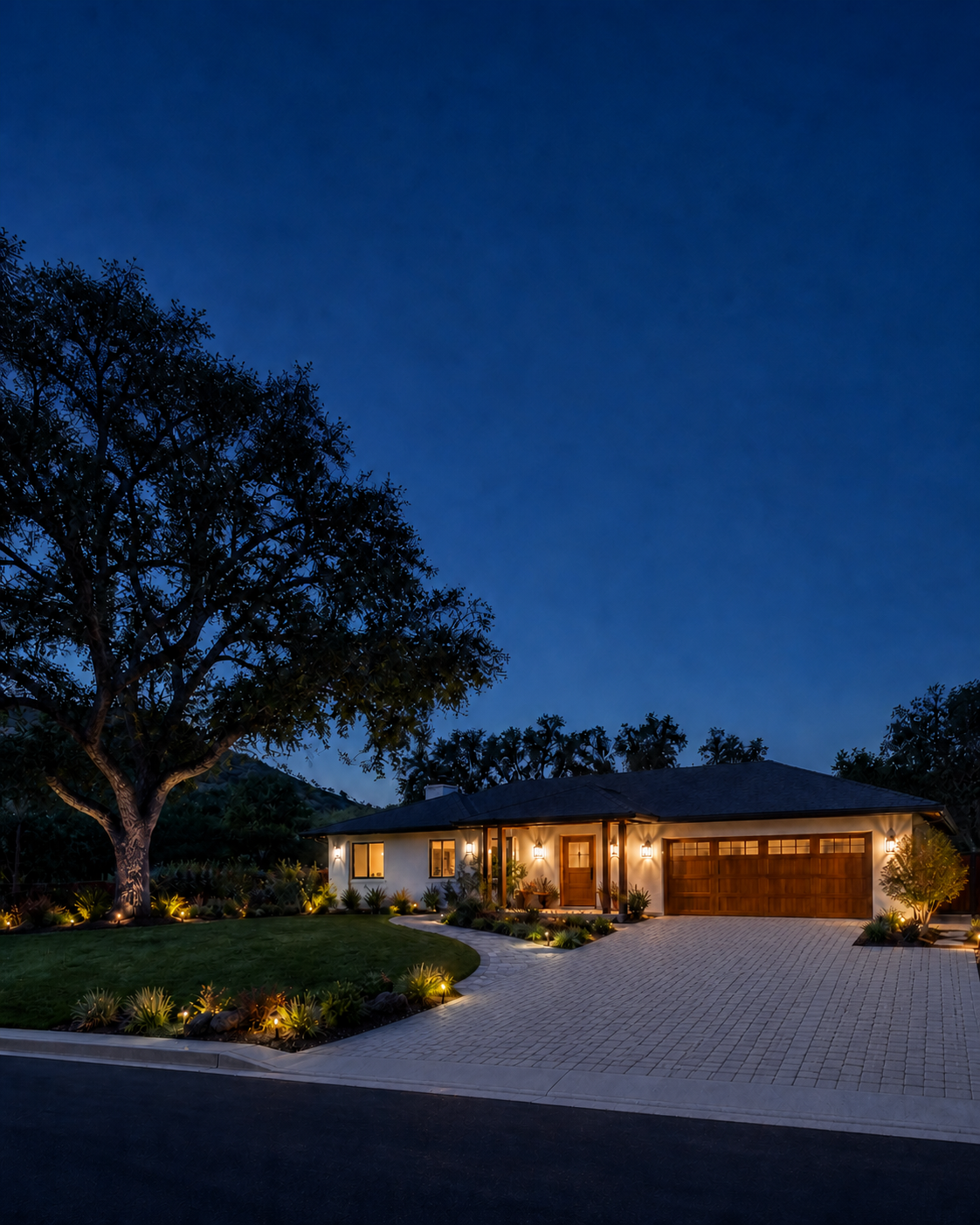 Original mobile planning concept of a Conejo Valley ranch home renovation at blue hour